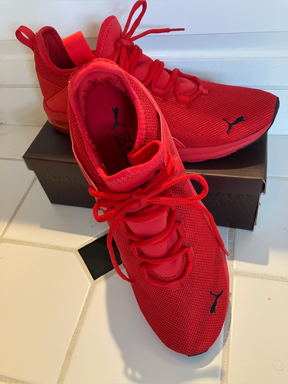 Puma Red Mesh Lace-Up Athletic Sneakers